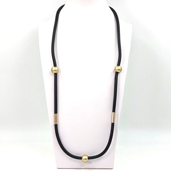 Simple long neoprene necklace with ball and tube elements