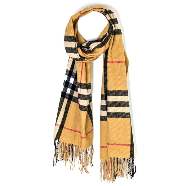 Burberry inspired check warm scarf with fringe