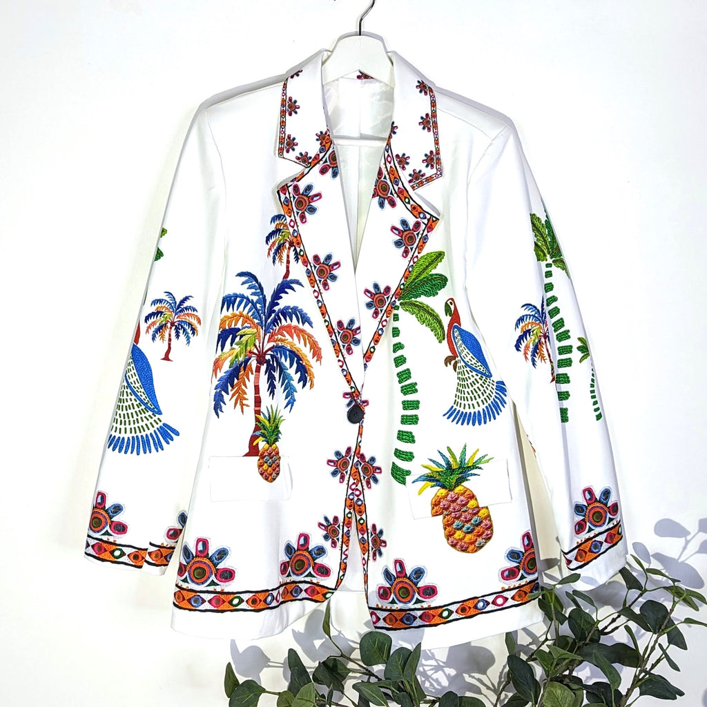 Distinctive parrot print tropical blazer (M) Tempest Designs