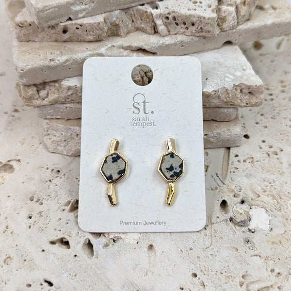 Geometric style bar earrings with semi-precious stones