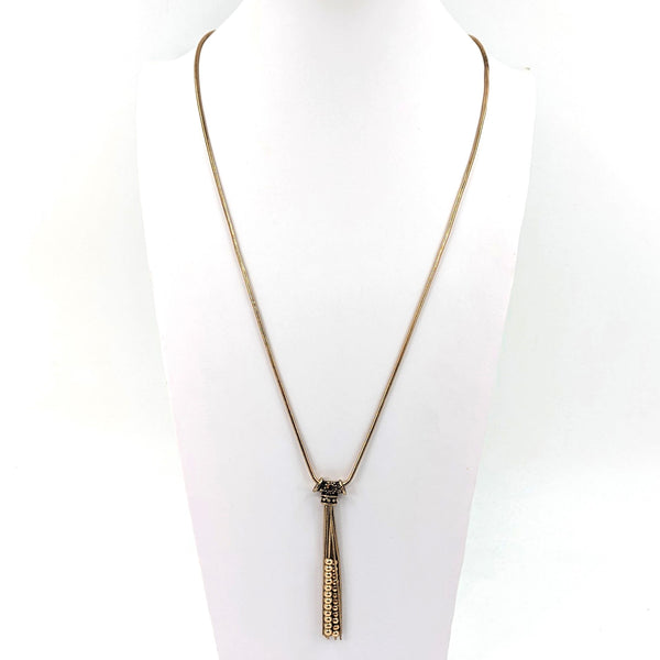 Antique gold long necklace with tassel and beads
