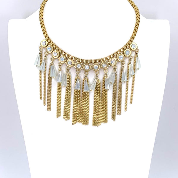 Gold tassel necklace with opal beads