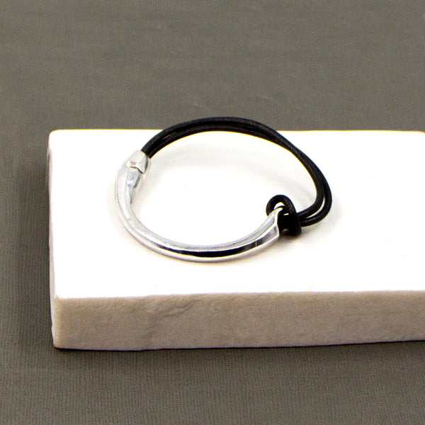Half bangle half leather bracelet with magnetic clasp