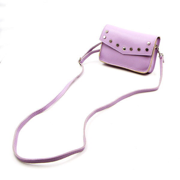 Small cross body flat stud detail leather bag with belt strap