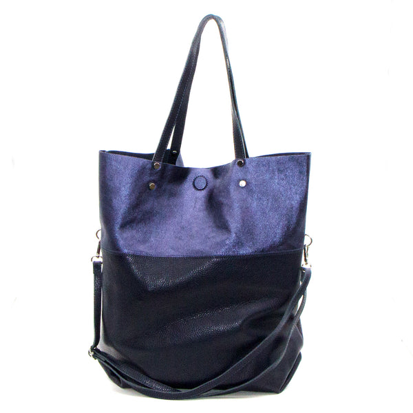 Two tone metallic leather tote bag with high quality clasp