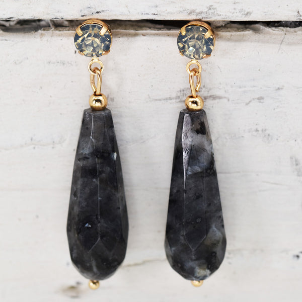Natural facetted stone drop earrings with crystal post
