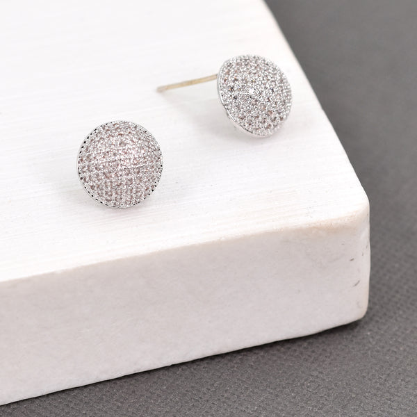 Cubic zirconia dome shaped stud silver earrings