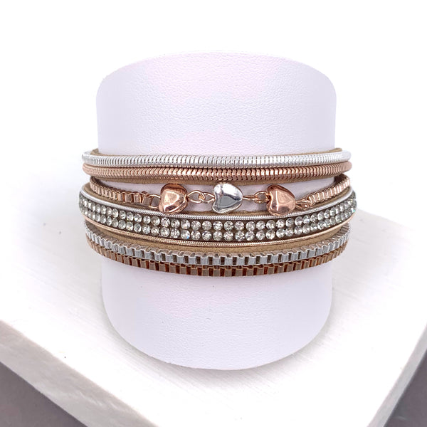 Hearts elements and chain inlay multistrand PU magnetic bracelet