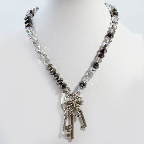 Chunky gun metal mix necklace with key charms