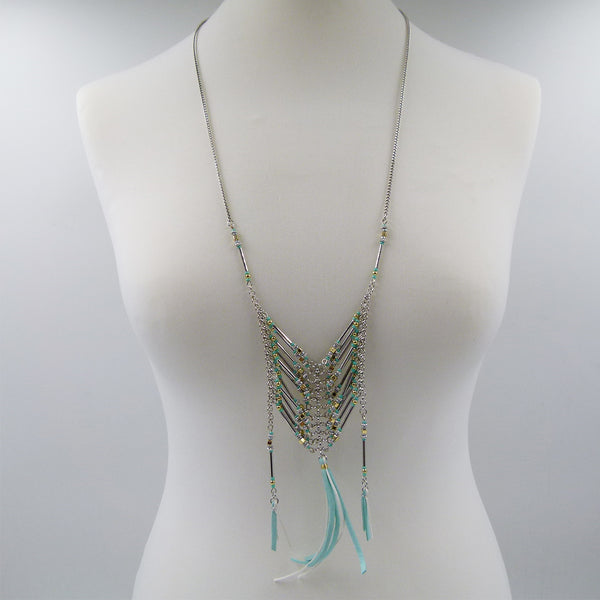 Boho style long necklace with feature beads and tassels