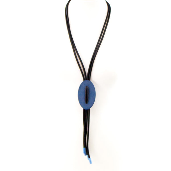 Y-shape neoprene necklace with oval feature component