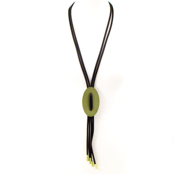 Y-shape neoprene necklace with oval feature component