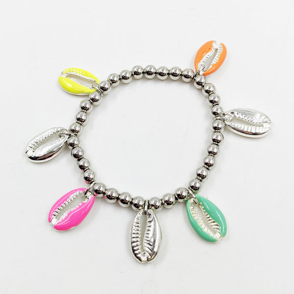 Cowrie shell component neon mix stretchy bracelet
