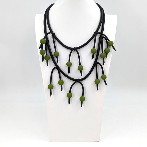 Double strand neoprene statement necklace with strands and beads