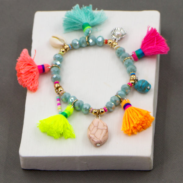 Multicolour tassel stretchy beaded bracelet