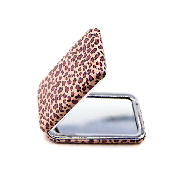 Small leopard print rectangular compact mirror