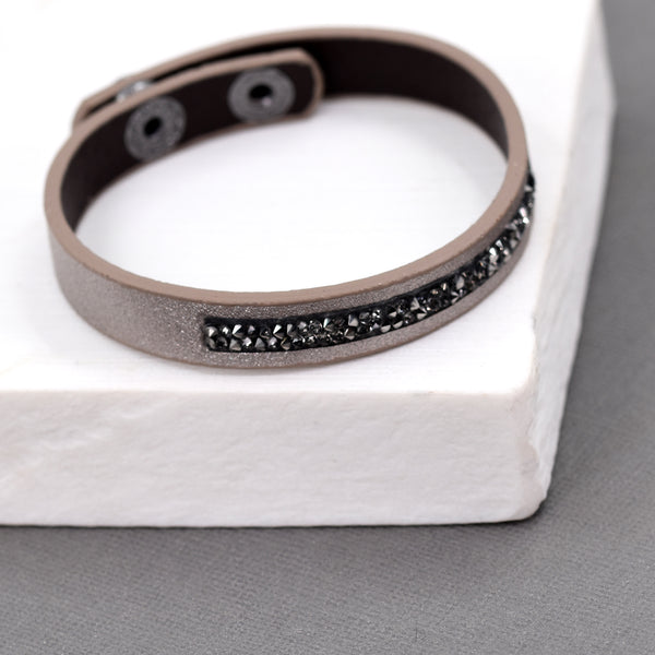 Crystal and metallic PU leather bracelet