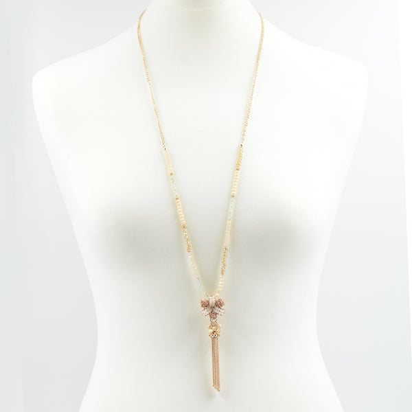 Long Bead and crystal necklace with flower and chain tassel