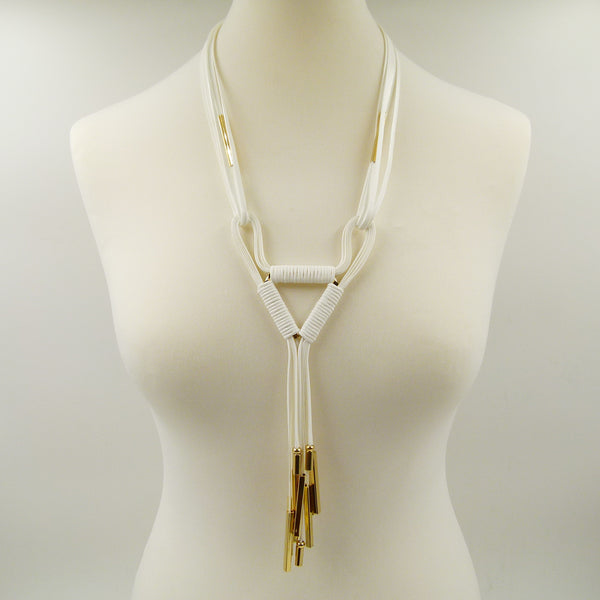 Long flat multistrand necklace with modern shaping detail