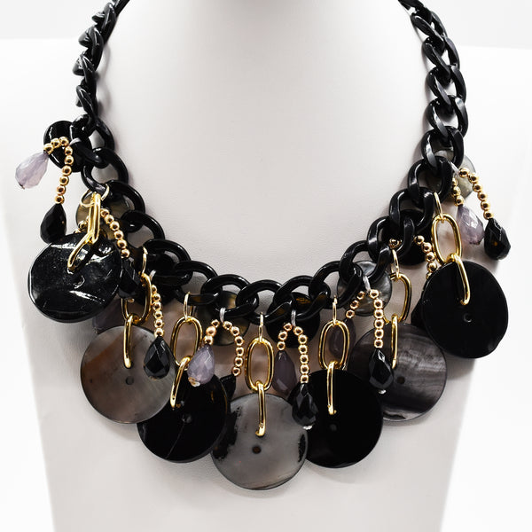 Statement shell and button necklace with gold components