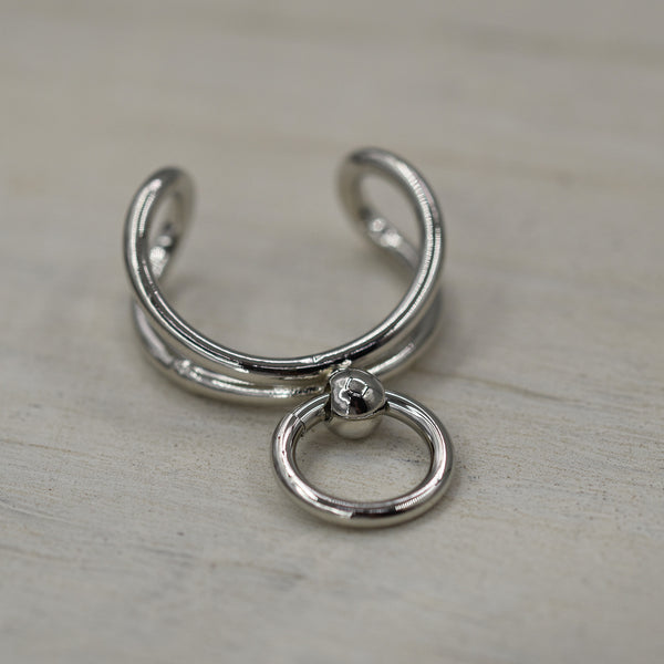 Open rhodium ring with small hoop