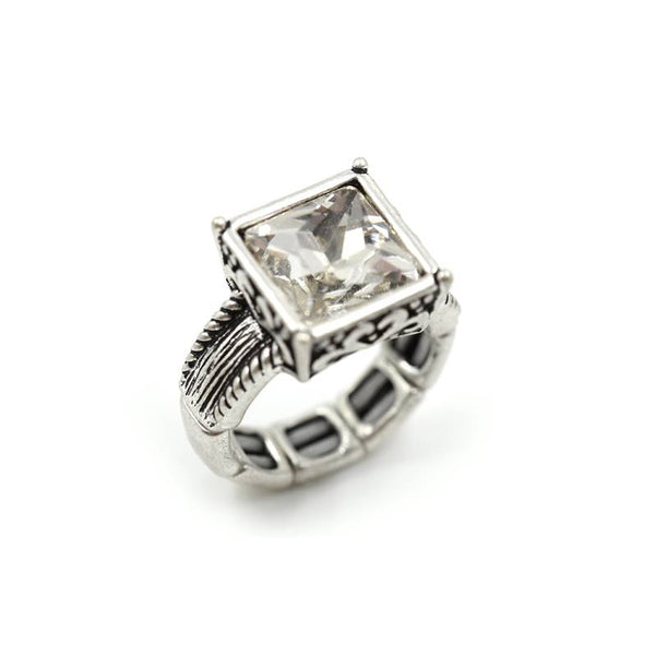 Antique worn stretchy ring with bold crystal detail