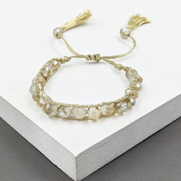 Champagne cut glass beads bracelet with adjuster