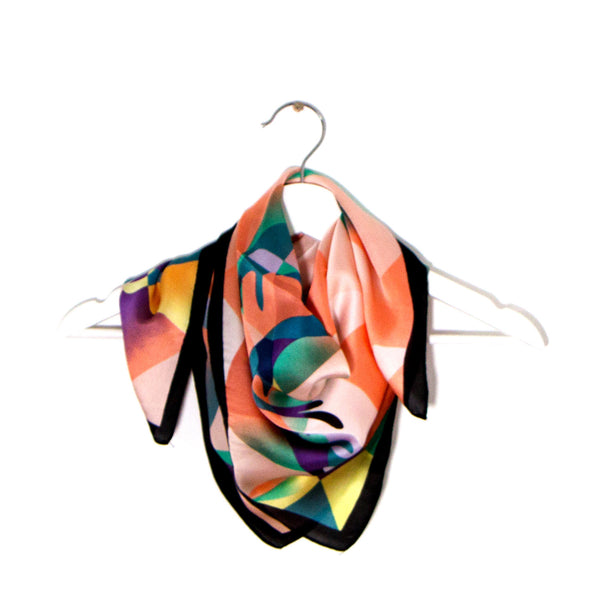 Abstract cubist stag motif satin touch scarf