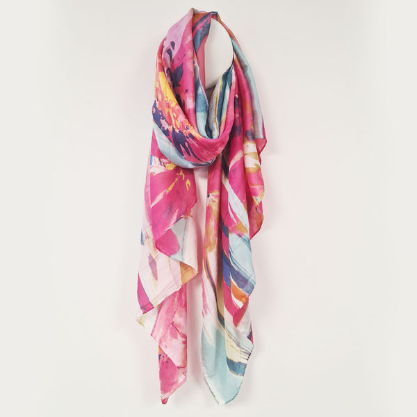 Silk feel artistic flower scarf
