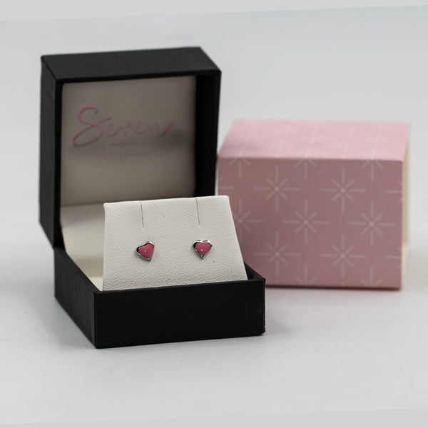 Heart shaped pink stud earrings