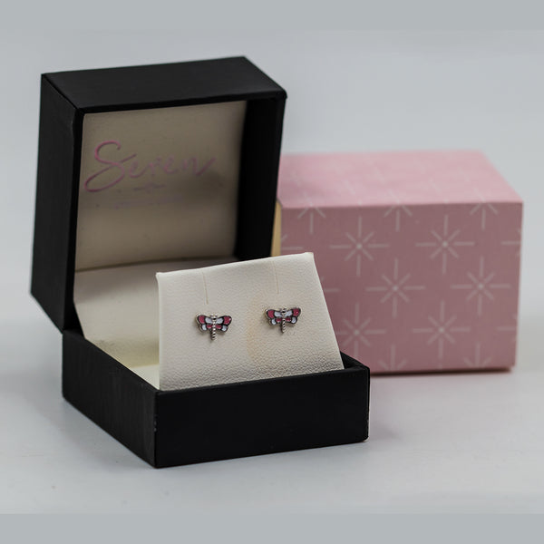 Dragonfly shaped stud pink earrings