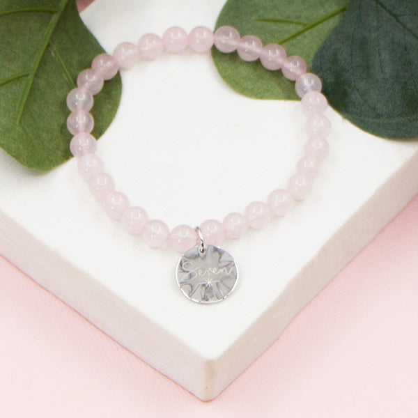 Rose quartz semi precious bracelets with sterling silver tag
