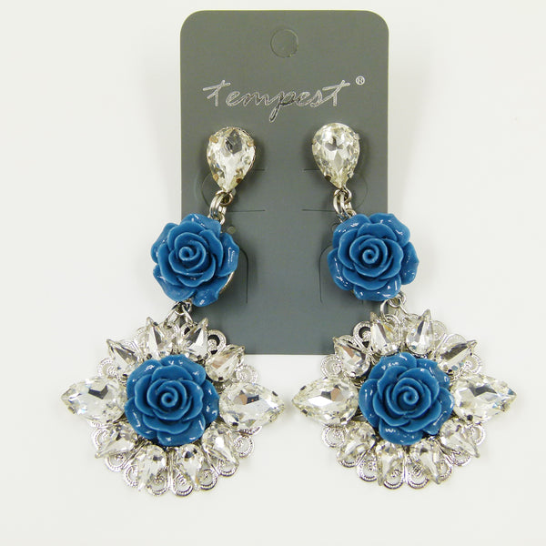 Large flower and diamante earrings