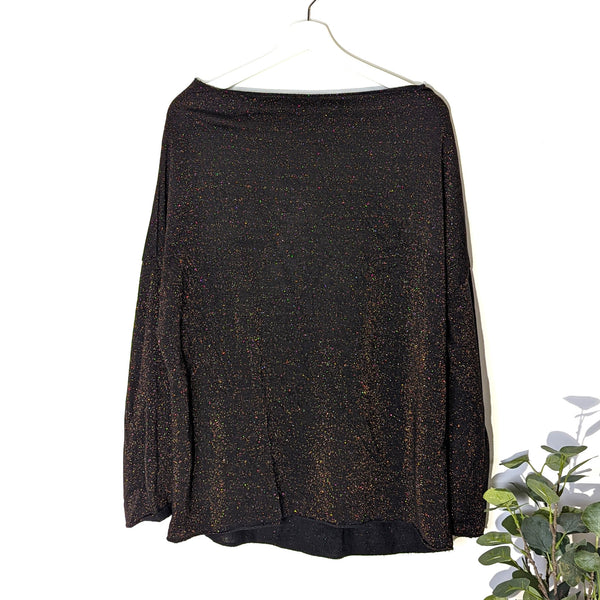 Slouchy free size subtle glitter top with raw edge