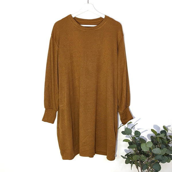 Warm plain long sleeve viscose mix top with pockets and deep cuffs (M-L)