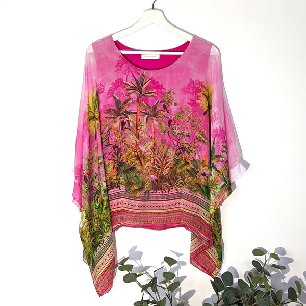 Silk tunic with multi tropical digital print (M-L)