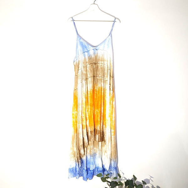 Hi lo dreamy strappy summer dress with unique dye effect (M)