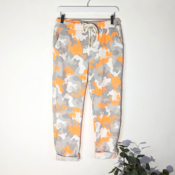 Stretchy neon mix camo trousers