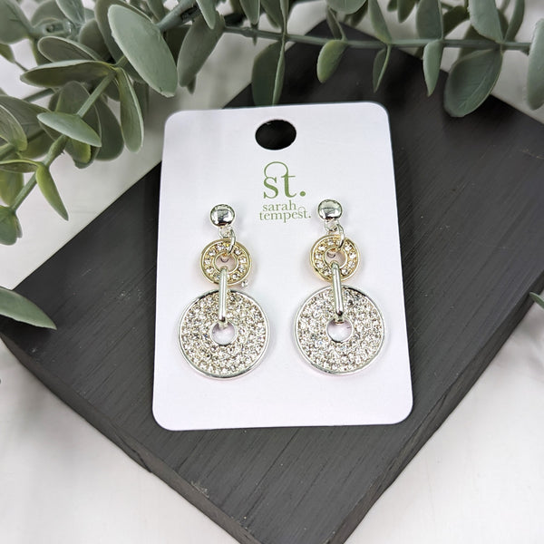 Dual crystal donut type component drop earrings