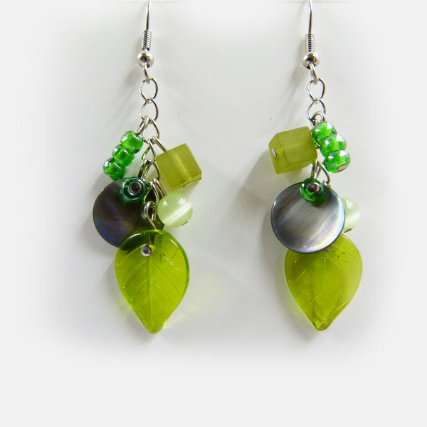 Beaded drop earrings with leaf detail