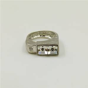 Double square stone ring with little crystal