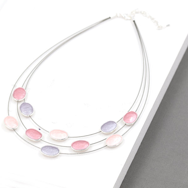 Circle enamel components on multi wire necklace