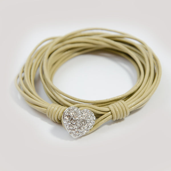 Multi strand wrap bracelet with diamante heart button clasp