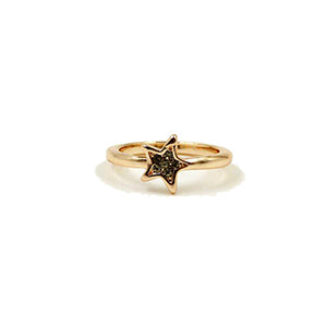 Rose gold little star ring with black diamond