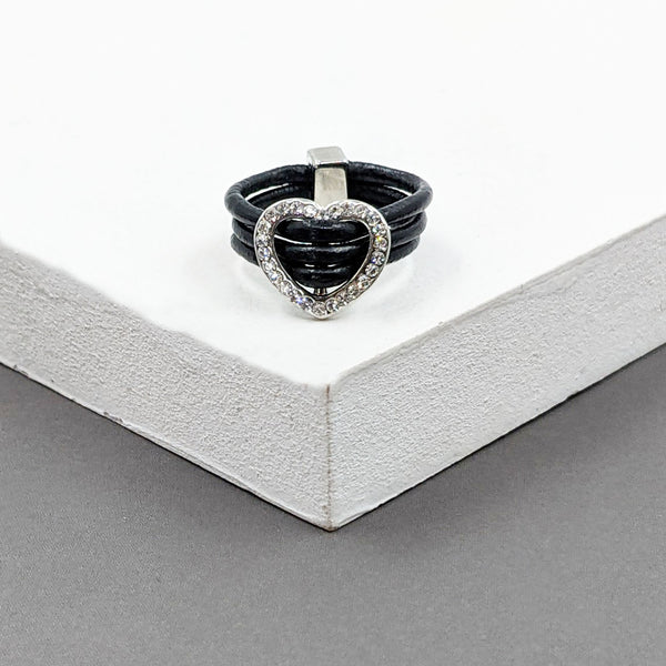 Multi strand band ring with cut-out diamante heart