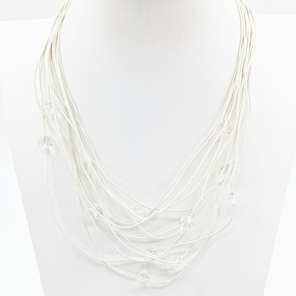 Multistrand leather necklace interspaced with cut glass