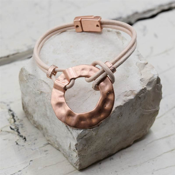 Open circle feature leather bracelet