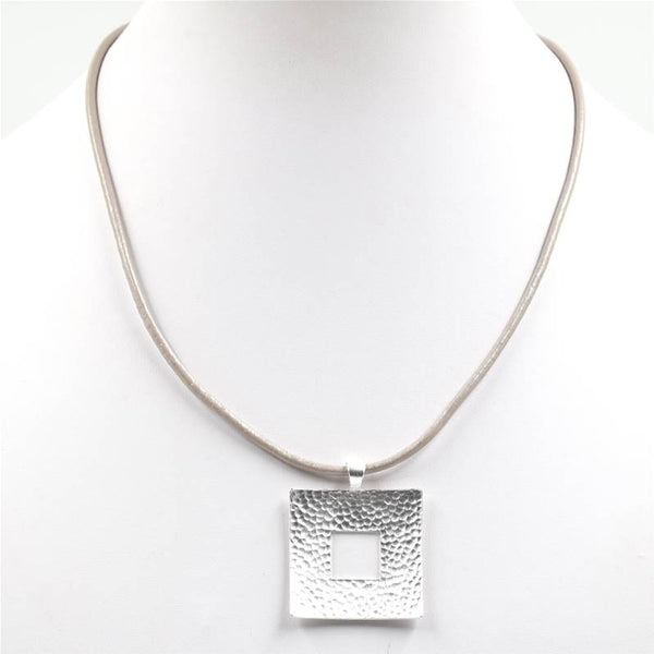 Feature square pendant on simple leather necklace