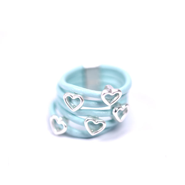 Little open hearts on multi strand leather ring