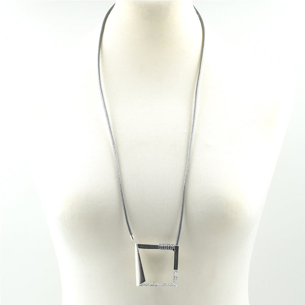 Contemporary cut our square pendant on short leather necklace